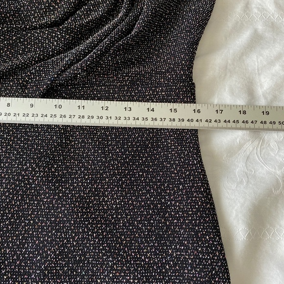 Suzy Shier Y2K Black Rainbow Sparkle Sleeveless Midi Dress Large‎ Draped Front - Picture 11 of 15